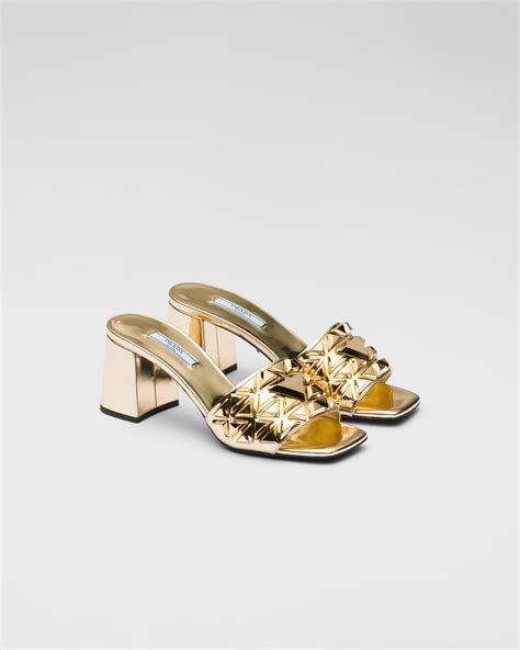 prada metallic leather mules|Prada mules for women.